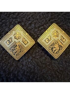 Vintage Damascene Clip On Earrings, Spain